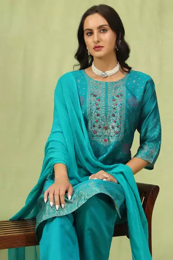 Rama embroidered cotton silk jacquard salwar suit