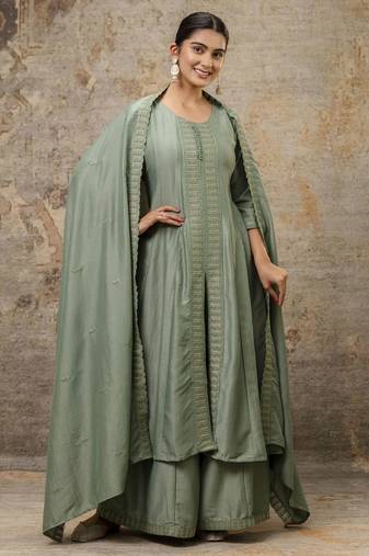 Pista embroidered silk blend salwar suit