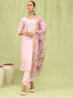Pink embroidered silk blend salwar suit 1