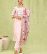 Pink embroidered silk blend salwar suit