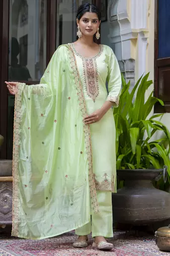 Pista embroidered silk blend salwar suit