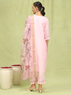 Pink embroidered silk blend salwar suit 4