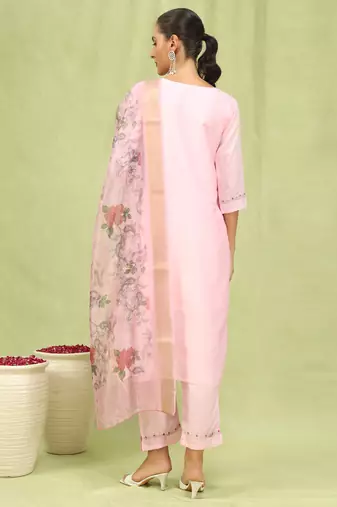 Pink embroidered silk blend salwar suit