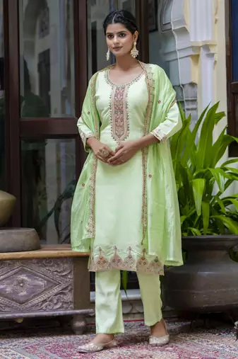 Pista embroidered silk blend salwar suit