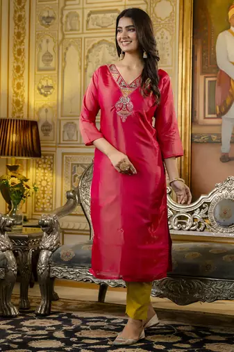 Rani embroidered shimmer silk salwar suit