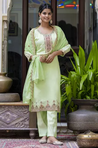 Pista embroidered silk blend salwar suit