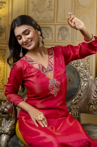Rani embroidered shimmer silk salwar suit