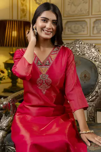 Rani embroidered shimmer silk salwar suit