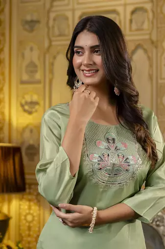Pista embroidered shimmer silk salwar suit