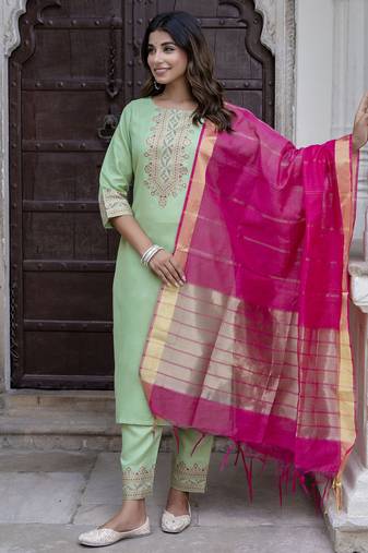 Pista embroidered cotton blend salwar suit