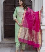 Pista embroidered cotton blend salwar suit