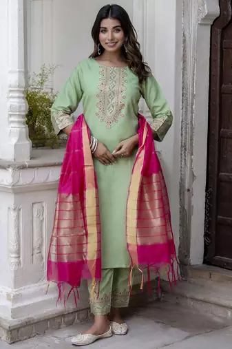 Pista embroidered cotton blend salwar suit