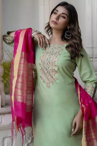 Pista embroidered cotton blend salwar suit