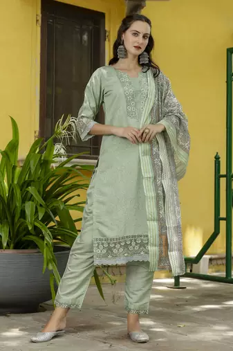 Pista embroidered silk blend salwar suit