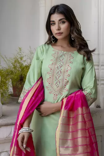 Pista embroidered cotton blend salwar suit