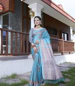 Teal crepe partywear saree