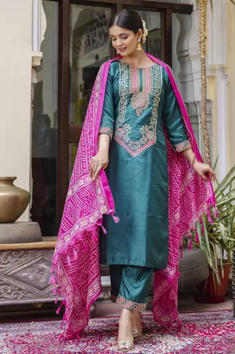 Rama embroidered silk blend salwar suit