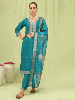 Rama embroidered viscose roman silk salwar suit 1