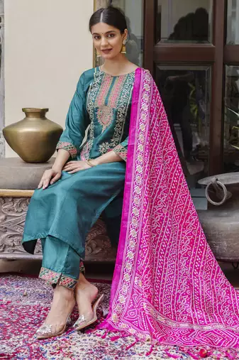 Rama embroidered silk blend salwar suit