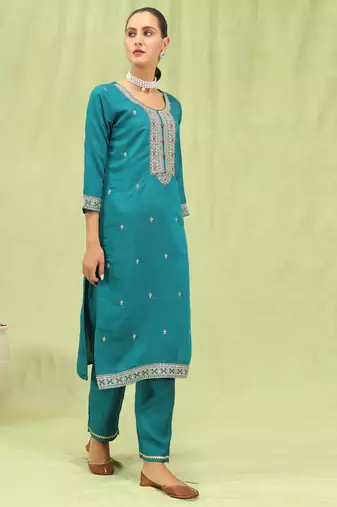 Rama embroidered viscose roman silk salwar suit