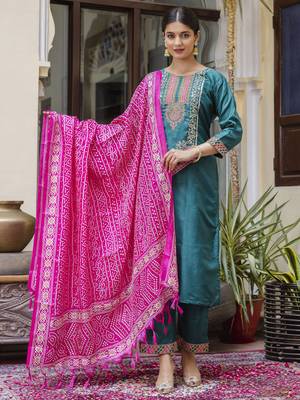 Rama embroidered silk blend salwar suit 4
