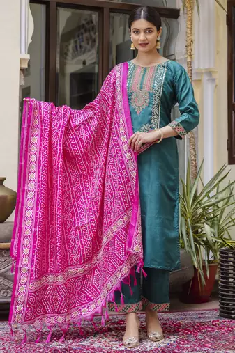 Rama embroidered silk blend salwar suit