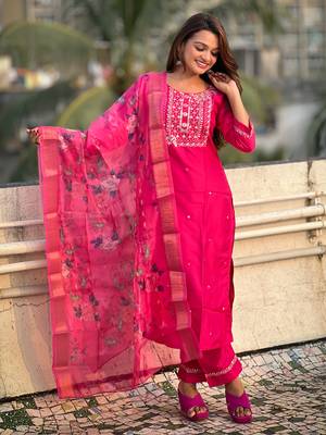 Rani embroidered silk blend salwar suit 1