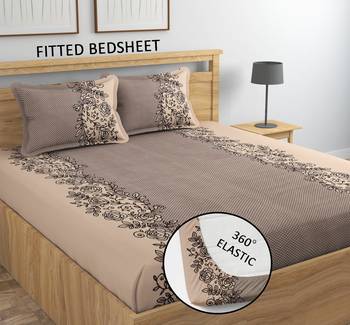 Beige brown) bed sheets with 2 king size pillow cover and double bed around elastic size 72x78x8 inches 1
