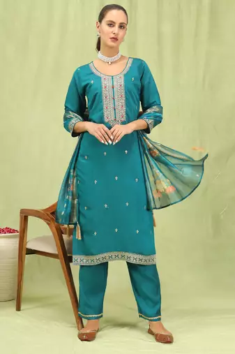Rama embroidered viscose roman silk salwar suit