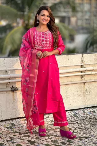 Rani embroidered silk blend salwar suit