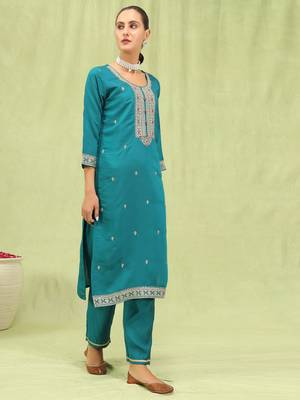 Rama embroidered viscose roman silk salwar suit 4