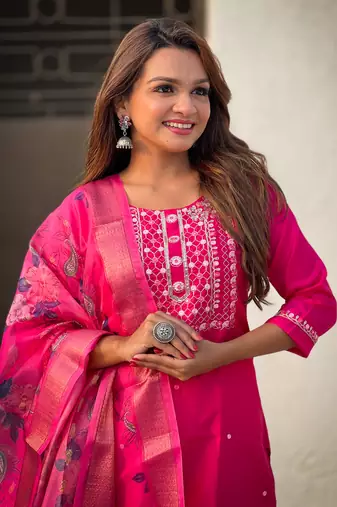 Rani embroidered silk blend salwar suit