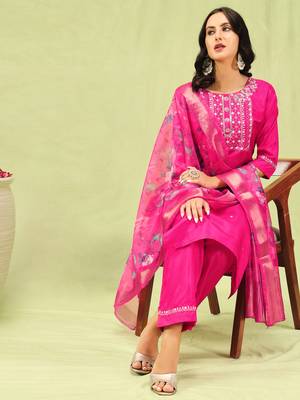 Rani embroidered silk blend salwar suit 1