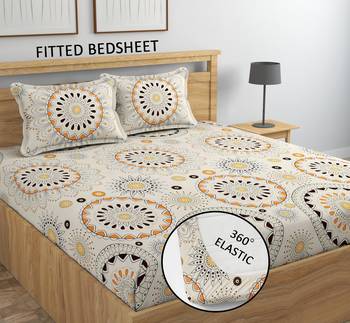 Cream white bed sheets with 2 king size pillow cover and double bed around elastic size 72x78x8 inches 1