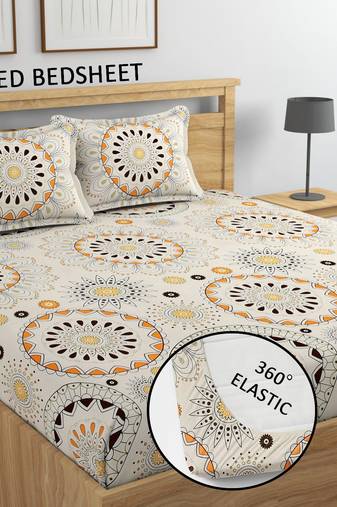Cream white bed sheets with 2 king size pillow cover and double bed around elastic size 72x78x8 inches