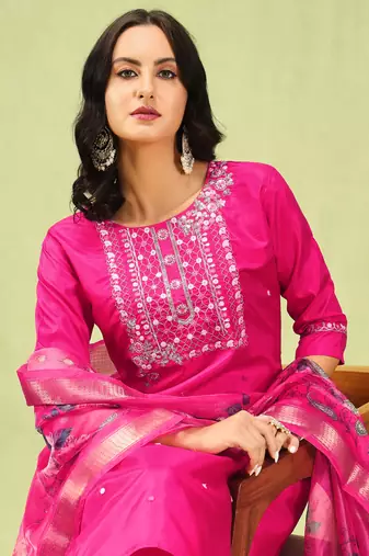 Rani embroidered silk blend salwar suit