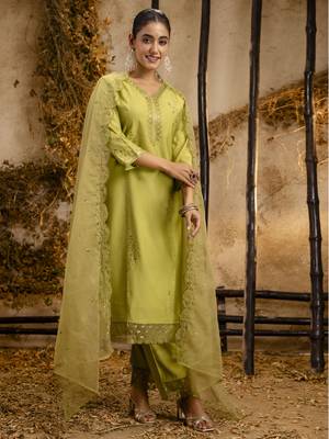 Mehendi embroidered viscose roman silk salwar suit 4