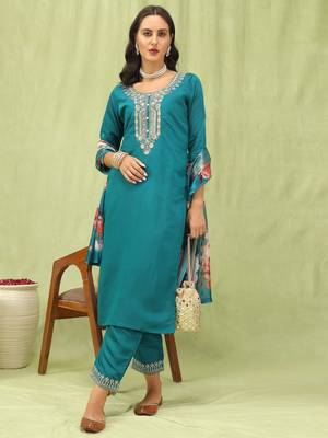 Rama embroidered viscose roman silk salwar suit 1
