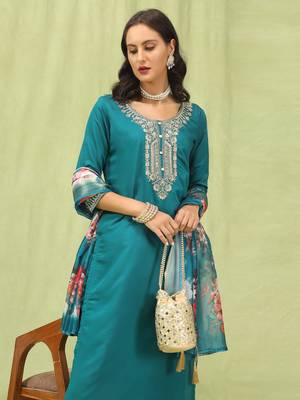 Rama embroidered viscose roman silk salwar suit 2
