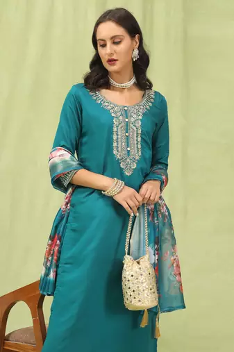Rama embroidered viscose roman silk salwar suit