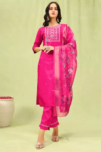 Rani embroidered silk blend salwar suit