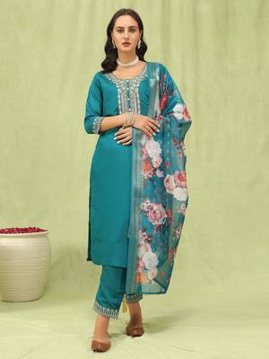 Rama embroidered viscose roman silk salwar suit 3