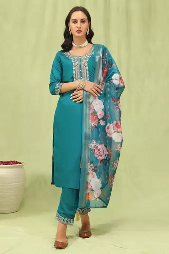 Rama embroidered viscose roman silk salwar suit