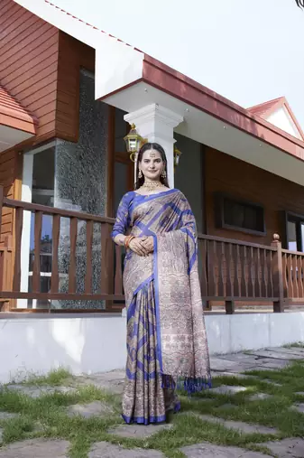 Blue crepe partywear saree