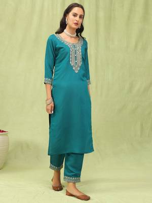 Rama embroidered viscose roman silk salwar suit 4