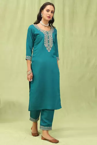 Rama embroidered viscose roman silk salwar suit