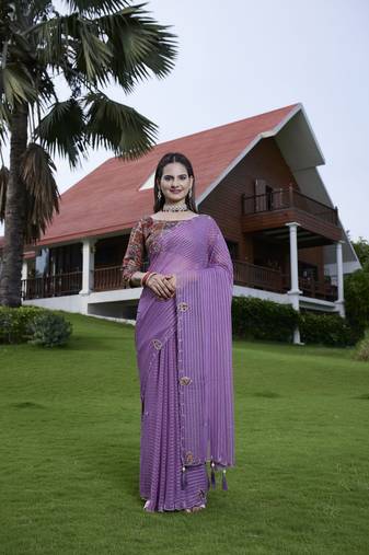 Purple georgette partywear saree