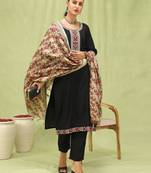 Black embroidered viscose roman silk salwar suit