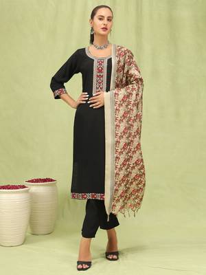 Black embroidered viscose roman silk salwar suit 2
