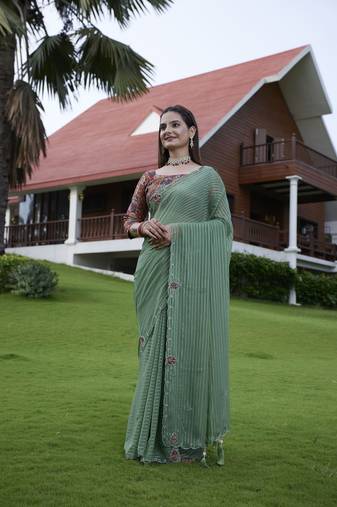 Pista georgette partywear saree